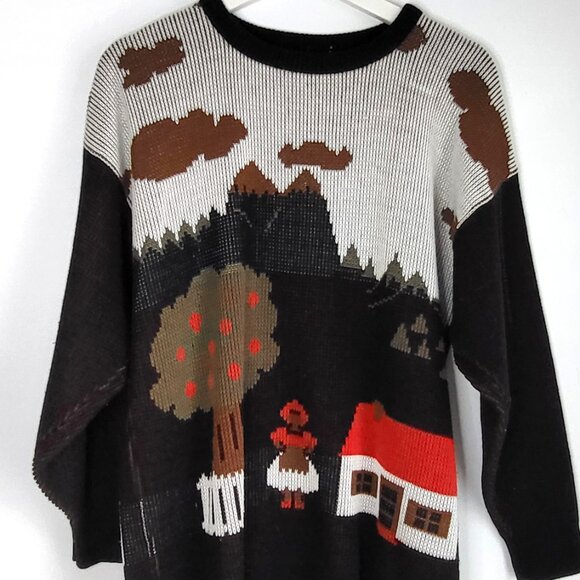 Vintage Folk Art Cottagecore Graphic Knit Sweater • Oversizized 80s Style - Picture 3 of 6